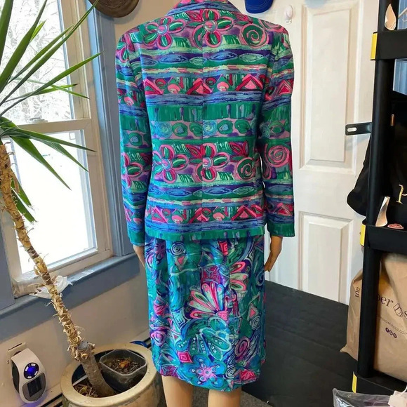 Anne Crimmins for Umi Collections Y2K 100% Silk Matching Blazer & Skirt Lady 12 - Picture 5 of 10